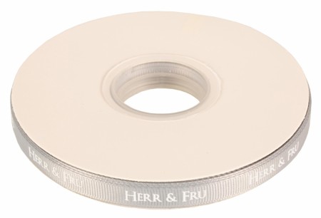 Bånd satin Herr & Fru sølv m/hvit 10mm 5meter