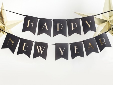 Banner Happy New Year svart 15x170cm