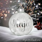 Julekule med personlig navn Blank med Fjær/sølvtekst 7cm thumbnail